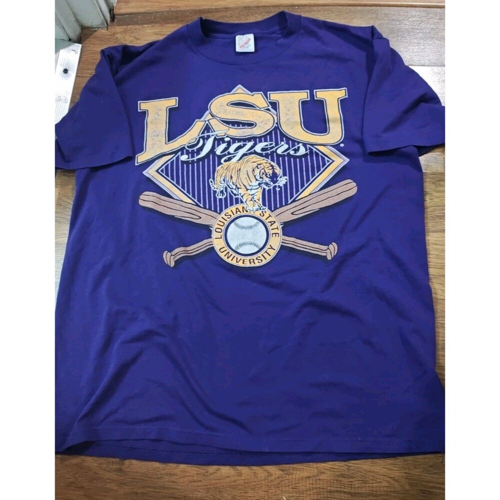 VTG 90s LSU Tigers T Shirt Men’s L Purple Jerzees Tag Baseball Graphic